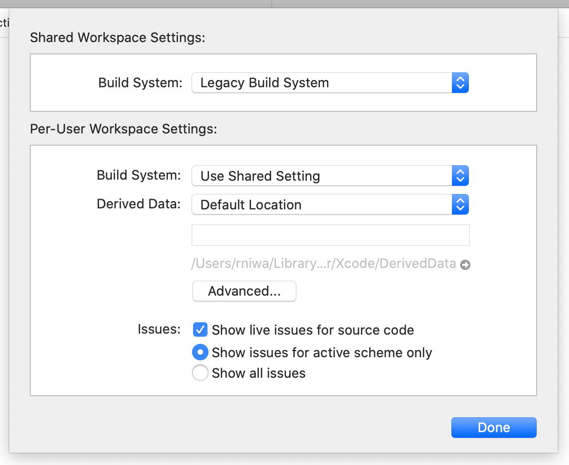 Xcode 工作区设置截图